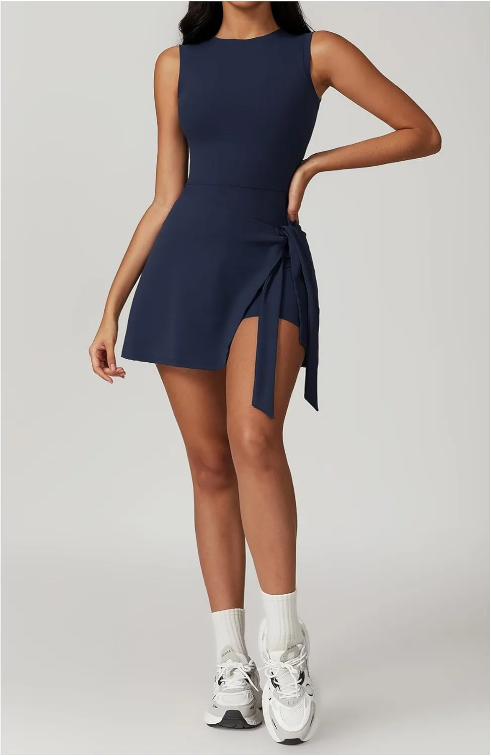 Tennis Dress for Women Athletic Dress with Built in Shorts Sleeveless Side Slit Golf Dress Workout Backless Dresses