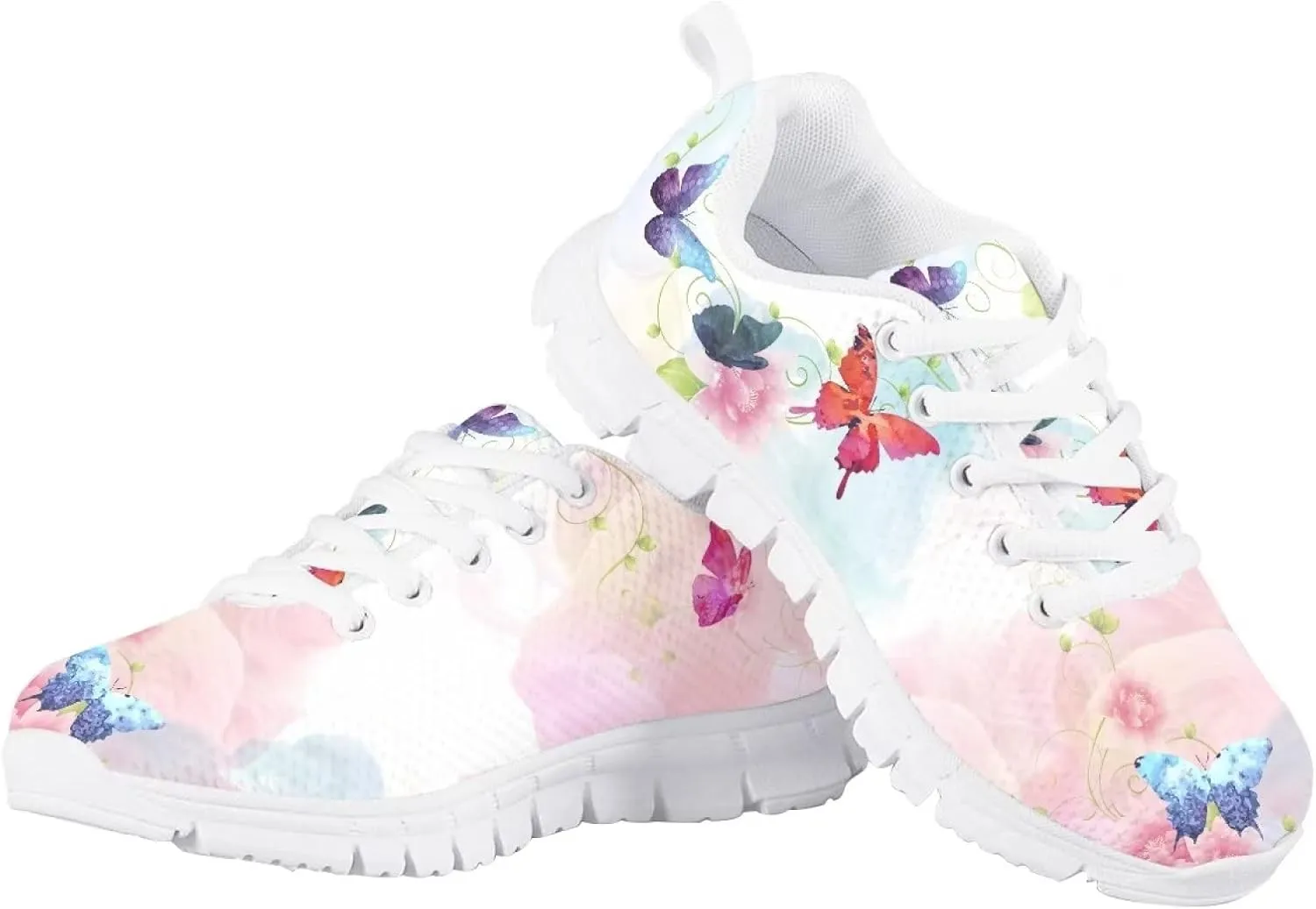 Tennis Shoes for Kids Girls Lightweight Running Sneakers Breathable Mesh Comfy Cute Print Walking Shoes