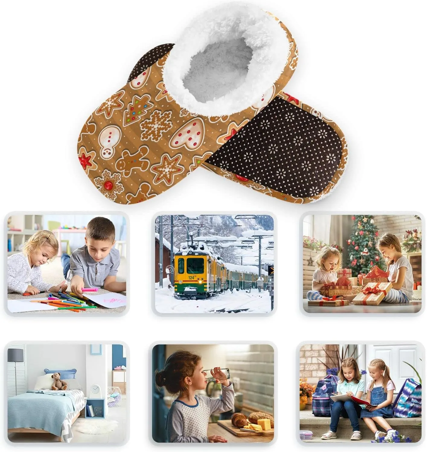 The Most Wonderful Time Kids House Slippers Red Green Buffalo Plaid Boys Closed Back Fuzzy Feet Slippers Girls Coral Fleece Slipper Socks No Skid Warm Cozy Home Slippers For Indoor Outdoor Winter