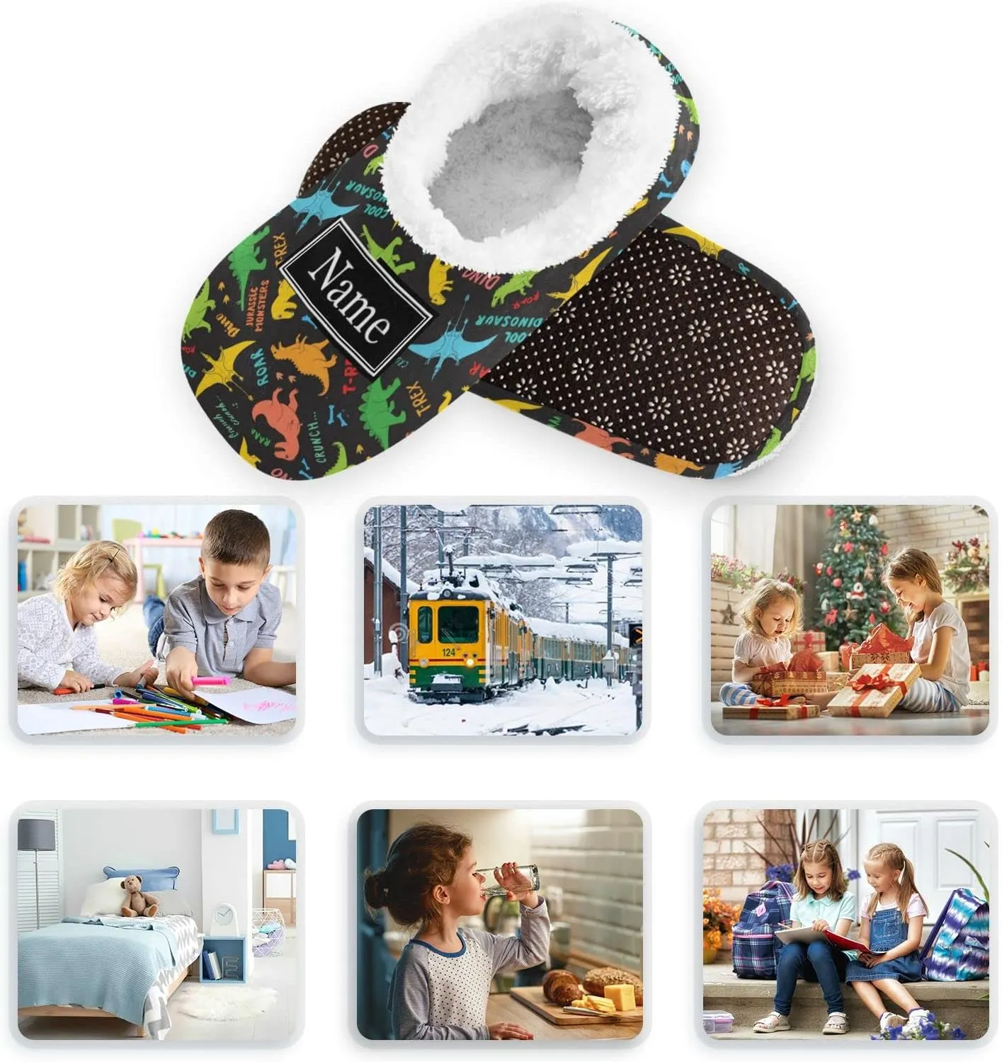 The Most Wonderful Time Kids House Slippers Red Green Buffalo Plaid Boys Closed Back Fuzzy Feet Slippers Girls Coral Fleece Slipper Socks No Skid Warm Cozy Home Slippers For Indoor Outdoor Winter