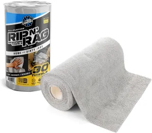 The Rag Company - Rip N' Rag Multi-Purpose Reusable Microfiber Towels for Home, Office, Garage, RV and More - 30 Count Roll - Premium 70/30 Blend - 200gsm