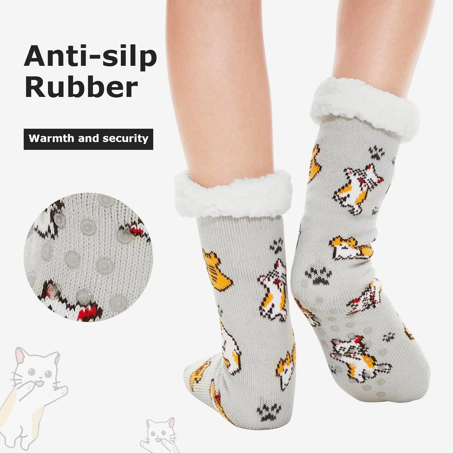 THREE POODLE Wearable Blanket Hoodie with Slipper Socks Set, Oversized Sherpa Blanket Sweatshirt Hoodie for Women Men Kids, One Size Fits All (Cat)
