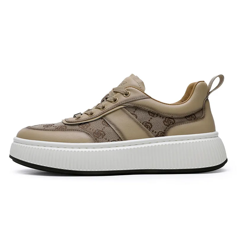 TNV Casual Leather Shoes Genuine Leather Thick Bottom Sneakers Laces Up  Breathable DS2330