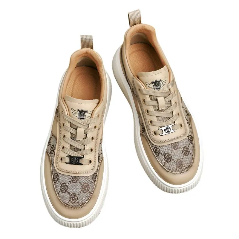TNV Casual Leather Shoes Genuine Leather Thick Bottom Sneakers Laces Up  Breathable DS2330