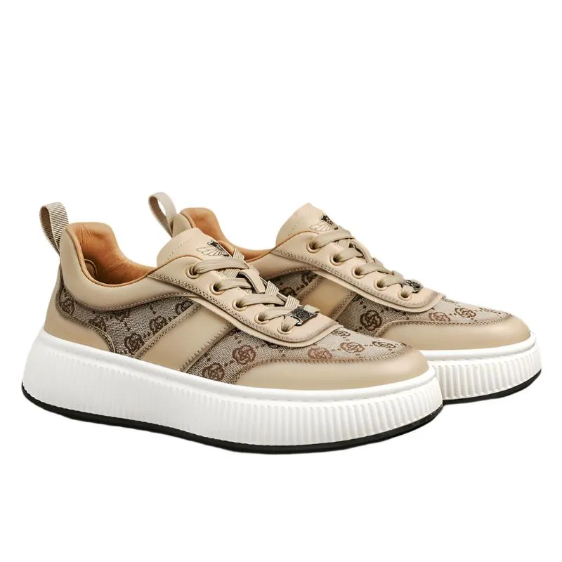 TNV Casual Leather Shoes Genuine Leather Thick Bottom Sneakers Laces Up  Breathable DS2330