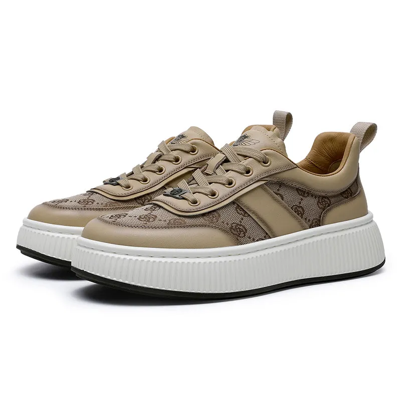 TNV Casual Leather Shoes Genuine Leather Thick Bottom Sneakers Laces Up  Breathable DS2330