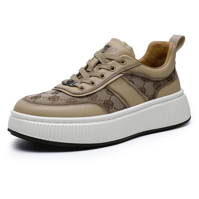 TNV Casual Leather Shoes Genuine Leather Thick Bottom Sneakers Laces Up  Breathable DS2330
