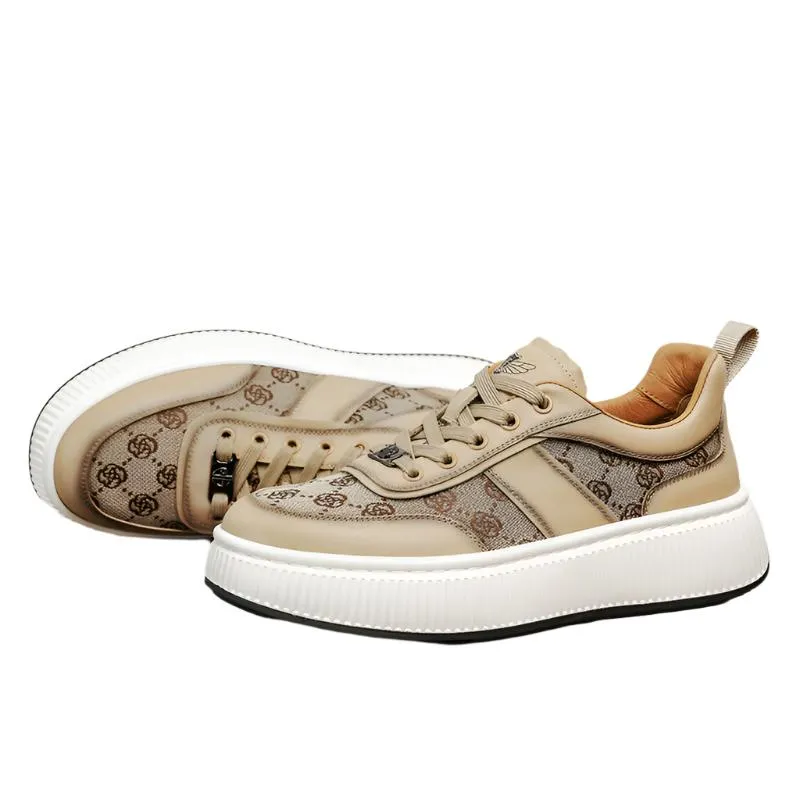 TNV Casual Leather Shoes Genuine Leather Thick Bottom Sneakers Laces Up  Breathable DS2330