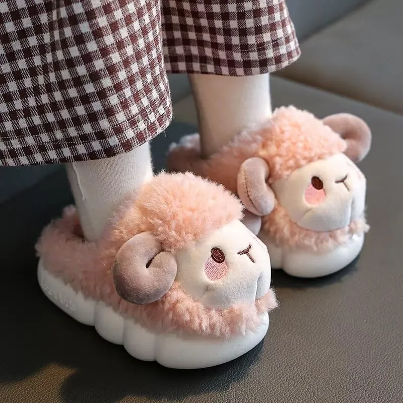 Toddler Boys Girls Lovely Cartoon Sheep Warm Winter Slippers for Indoor Home Bedroom