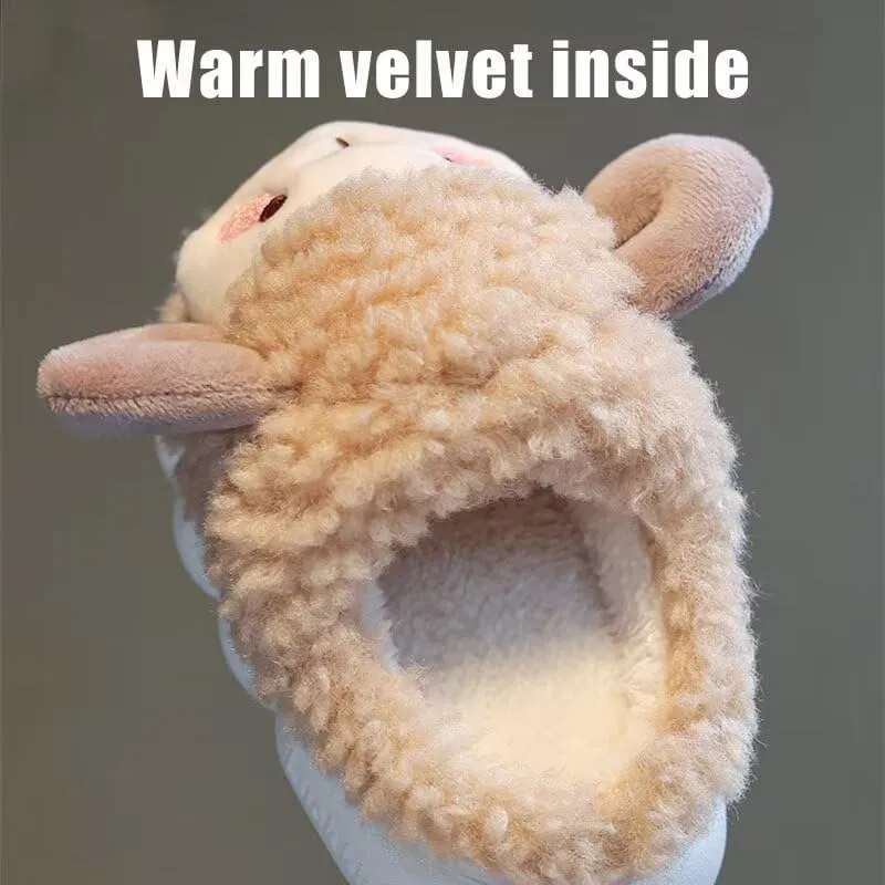 Toddler Boys Girls Lovely Cartoon Sheep Warm Winter Slippers for Indoor Home Bedroom