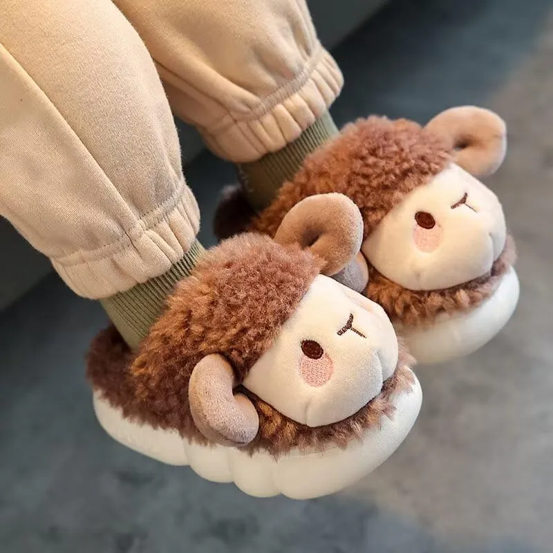 Toddler Boys Girls Lovely Cartoon Sheep Warm Winter Slippers for Indoor Home Bedroom