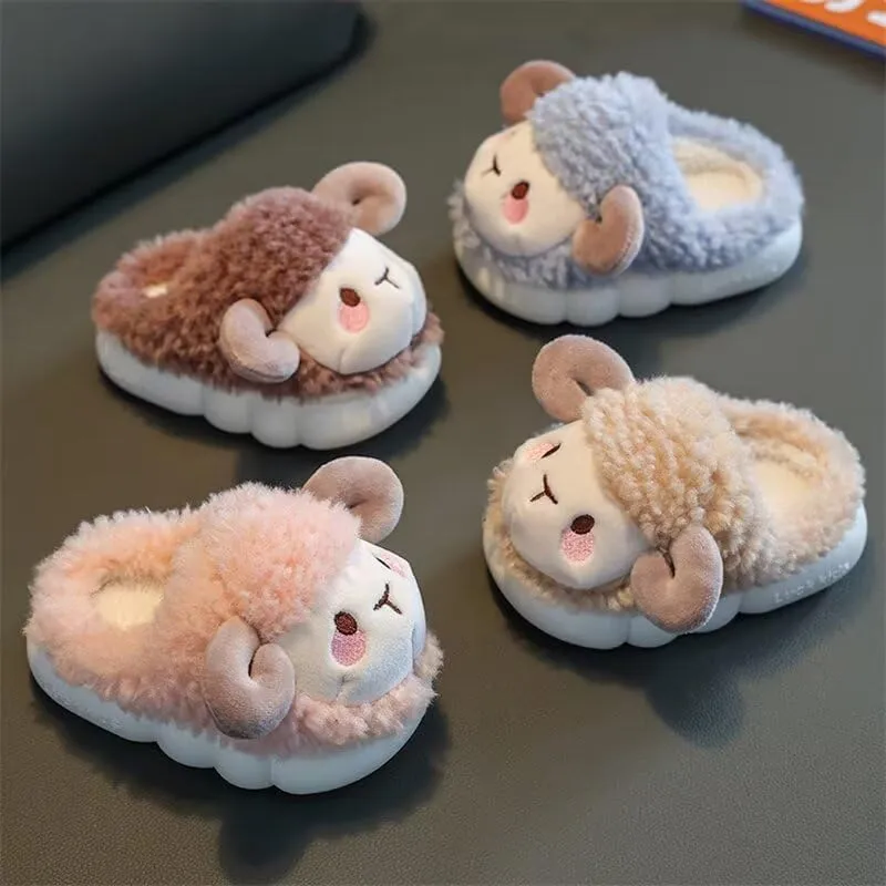 Toddler Boys Girls Lovely Cartoon Sheep Warm Winter Slippers for Indoor Home Bedroom