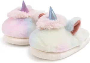 Toddler Girls Cute Unicorn Slippers Fluffy Fuzzy Winter Warm Slipper Cartoon Animal Plush Indoor House Slip-on Shoes