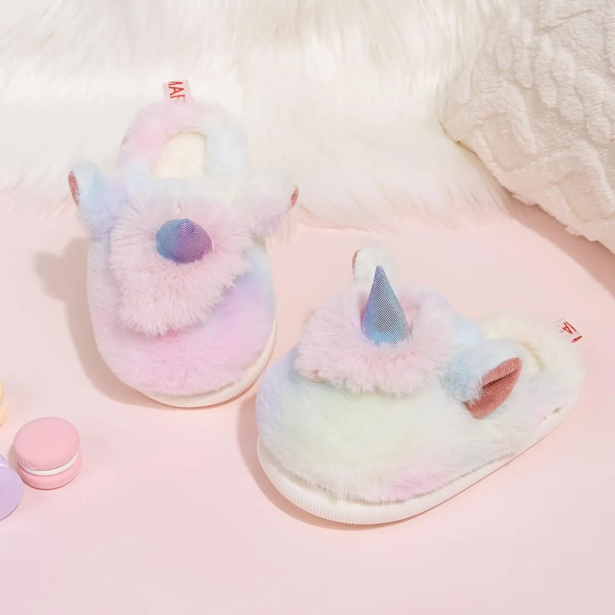 Toddler Girls Cute Unicorn Slippers Fluffy Fuzzy Winter Warm Slipper Cartoon Animal Plush Indoor House Slip-on Shoes