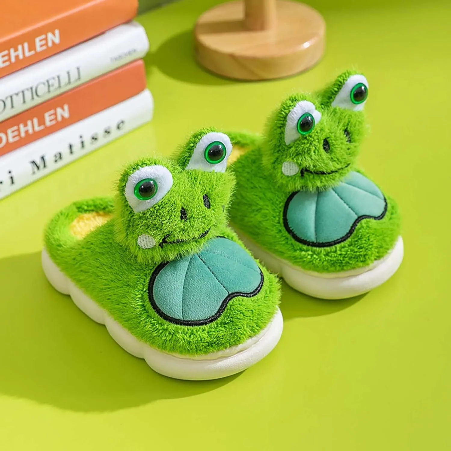 Toddler Slippers Girls Boys 3D Frog Cute Soft Plush Anti-Slip House Kids Warm Winter Cartoon Indoor Outdoor Shoes