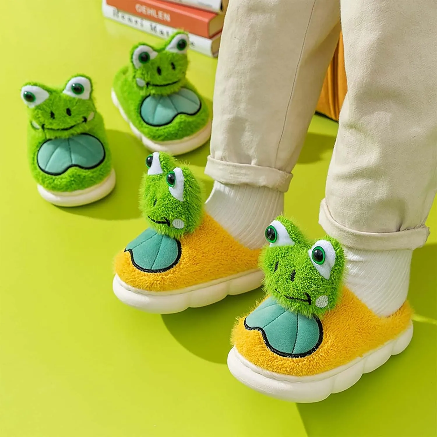 Toddler Slippers Girls Boys 3D Frog Cute Soft Plush Anti-Slip House Kids Warm Winter Cartoon Indoor Outdoor Shoes