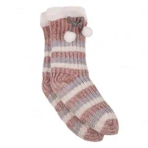 Totes Isotoner CHENILLE-SOX WITH POM POMS Womens Slipper Socks Pink: One Size