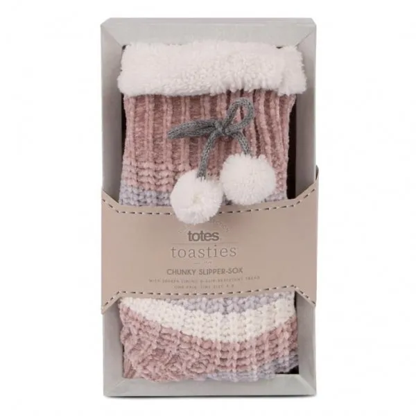 Totes Isotoner CHENILLE-SOX WITH POM POMS Womens Slipper Socks Pink: One Size
