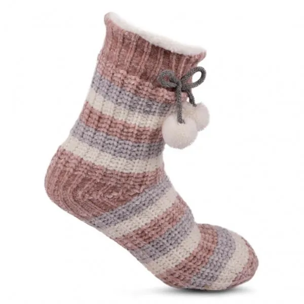 Totes Isotoner CHENILLE-SOX WITH POM POMS Womens Slipper Socks Pink: One Size