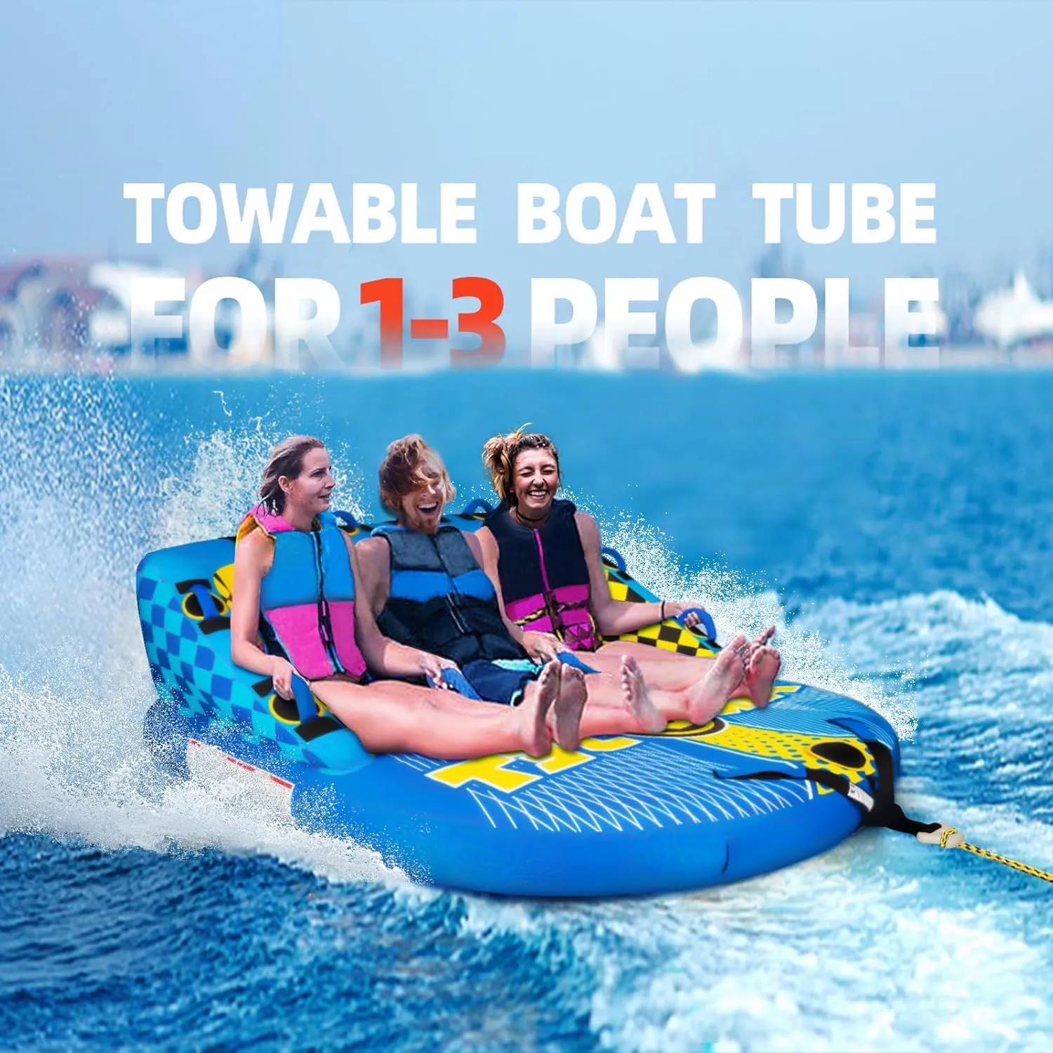 Towable Tubes for Boating Person,Pull Tube, Super Sofa Tubes for Boats,Inflatable Boat Tube,Front&Back Tow Points w/Heavy-Duty Thick Nylon Cover for Water Sports
