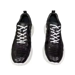 TREKHE | Imperial Lightweight Crocodile Sneakers – Black Lace-Up Flats
