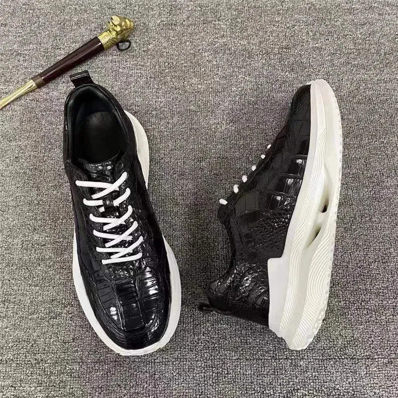 TREKHE | Imperial Lightweight Crocodile Sneakers – Black Lace-Up Flats