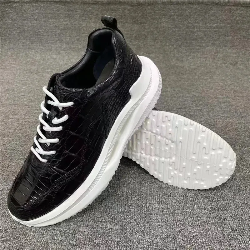 TREKHE | Imperial Lightweight Crocodile Sneakers – Black Lace-Up Flats