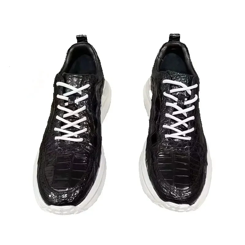 TREKHE | Imperial Lightweight Crocodile Sneakers – Black Lace-Up Flats