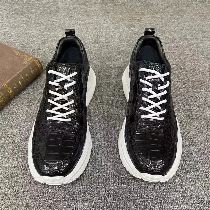 TREKHE | Imperial Lightweight Crocodile Sneakers – Black Lace-Up Flats