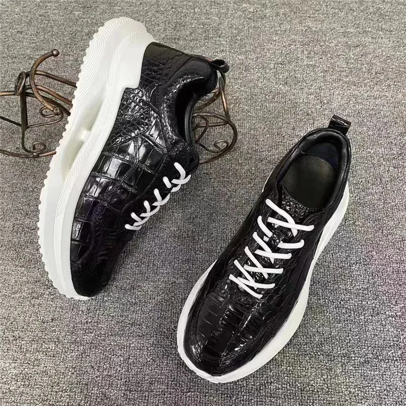 TREKHE | Imperial Lightweight Crocodile Sneakers – Black Lace-Up Flats