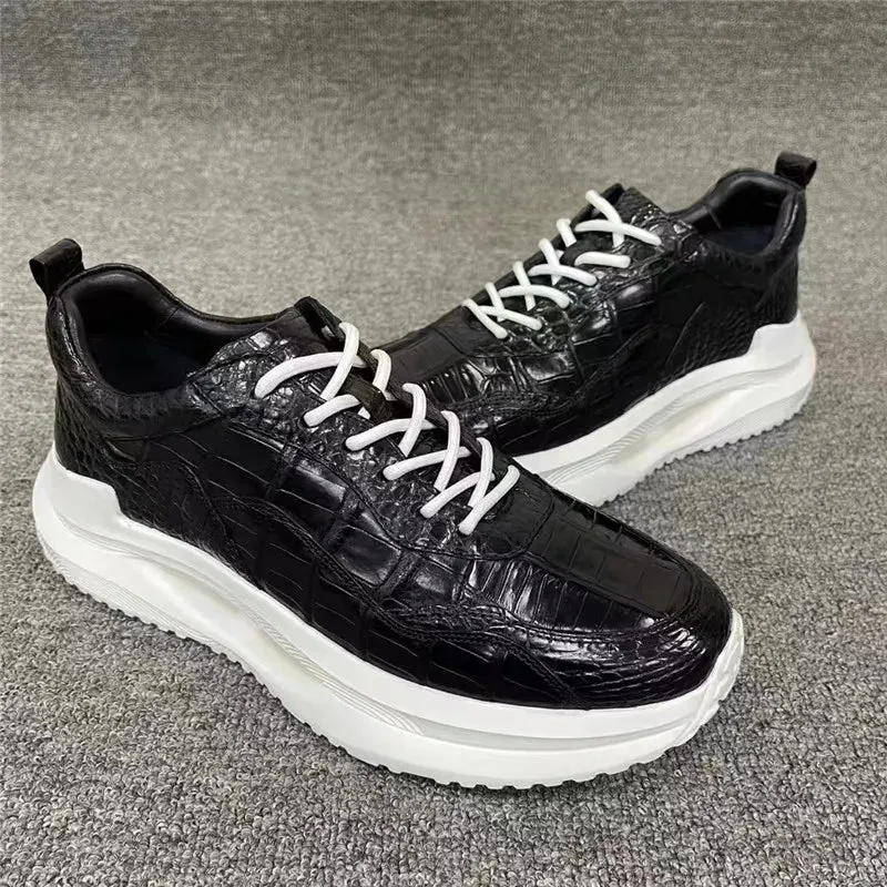 TREKHE | Imperial Lightweight Crocodile Sneakers – Black Lace-Up Flats