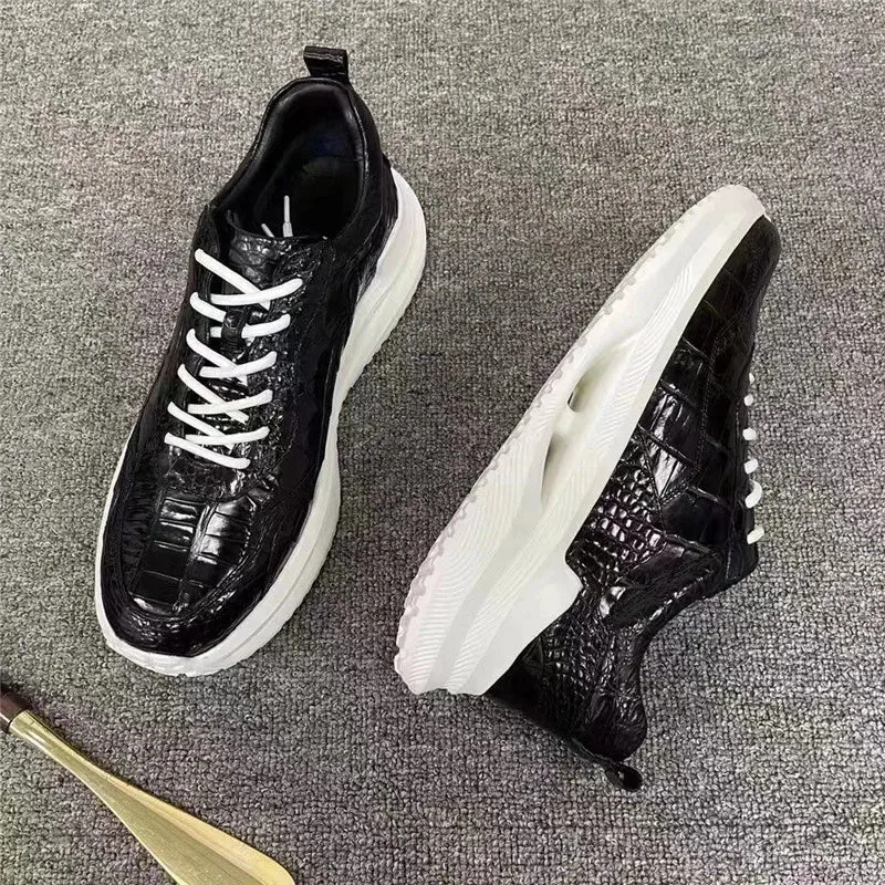 TREKHE | Imperial Lightweight Crocodile Sneakers – Black Lace-Up Flats