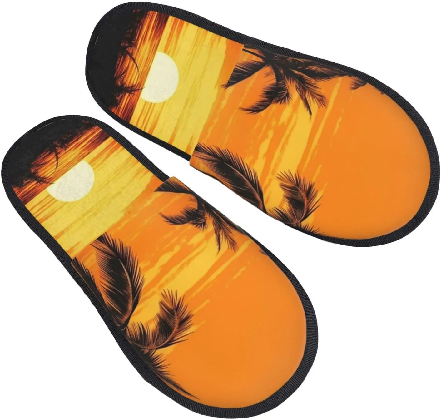 Tropical Palm Trees Scene Sunset Furry House Slippers for Women Men Soft Fuzzy Slippers Indoor Casual Plush House Shoes
