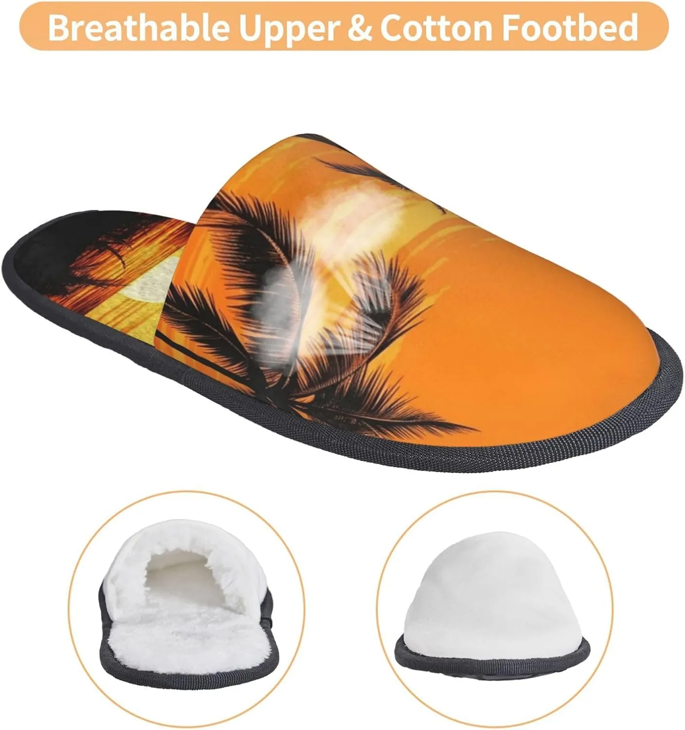 Tropical Palm Trees Scene Sunset Furry House Slippers for Women Men Soft Fuzzy Slippers Indoor Casual Plush House Shoes