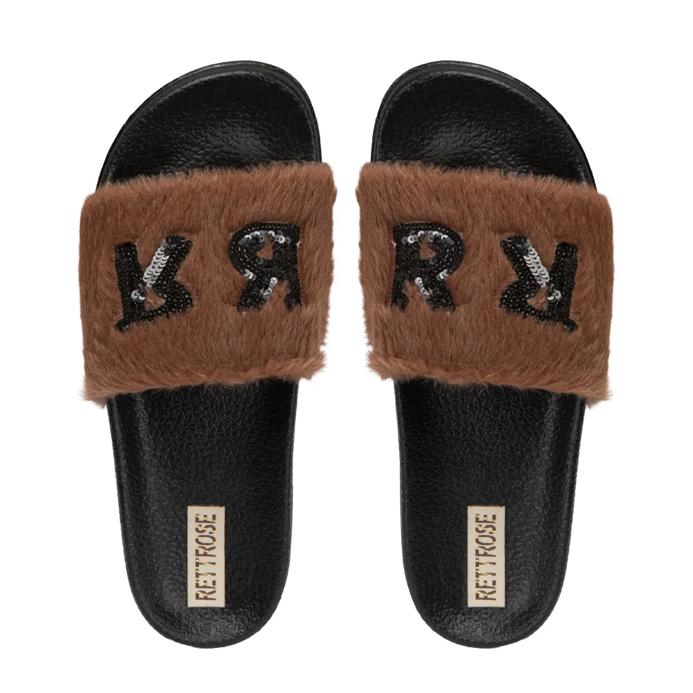 Truvi Chocolate Luxury Plush Diamanté Embellished Handmade Sliders
