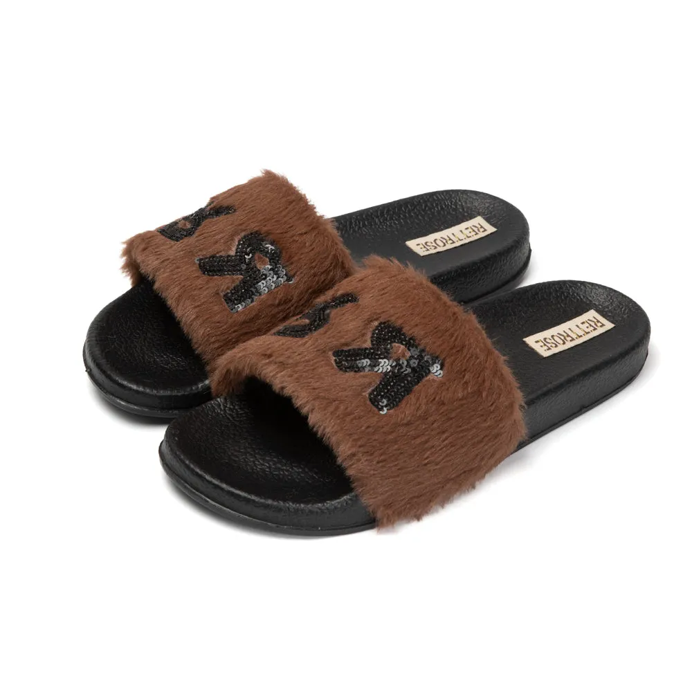 Truvi Chocolate Luxury Plush Diamanté Embellished Handmade Sliders