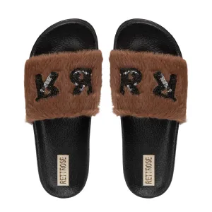 Truvi Chocolate Luxury Plush Diamanté Embellished Handmade Sliders