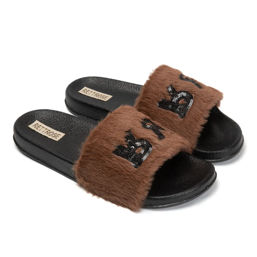 Truvi Chocolate Luxury Plush Diamanté Embellished Handmade Sliders