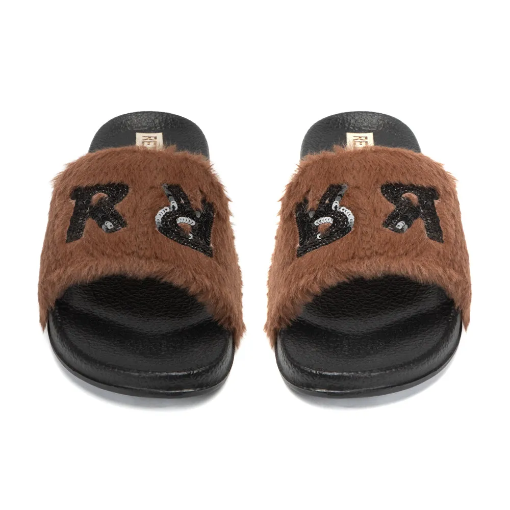 Truvi Chocolate Luxury Plush Diamanté Embellished Handmade Sliders