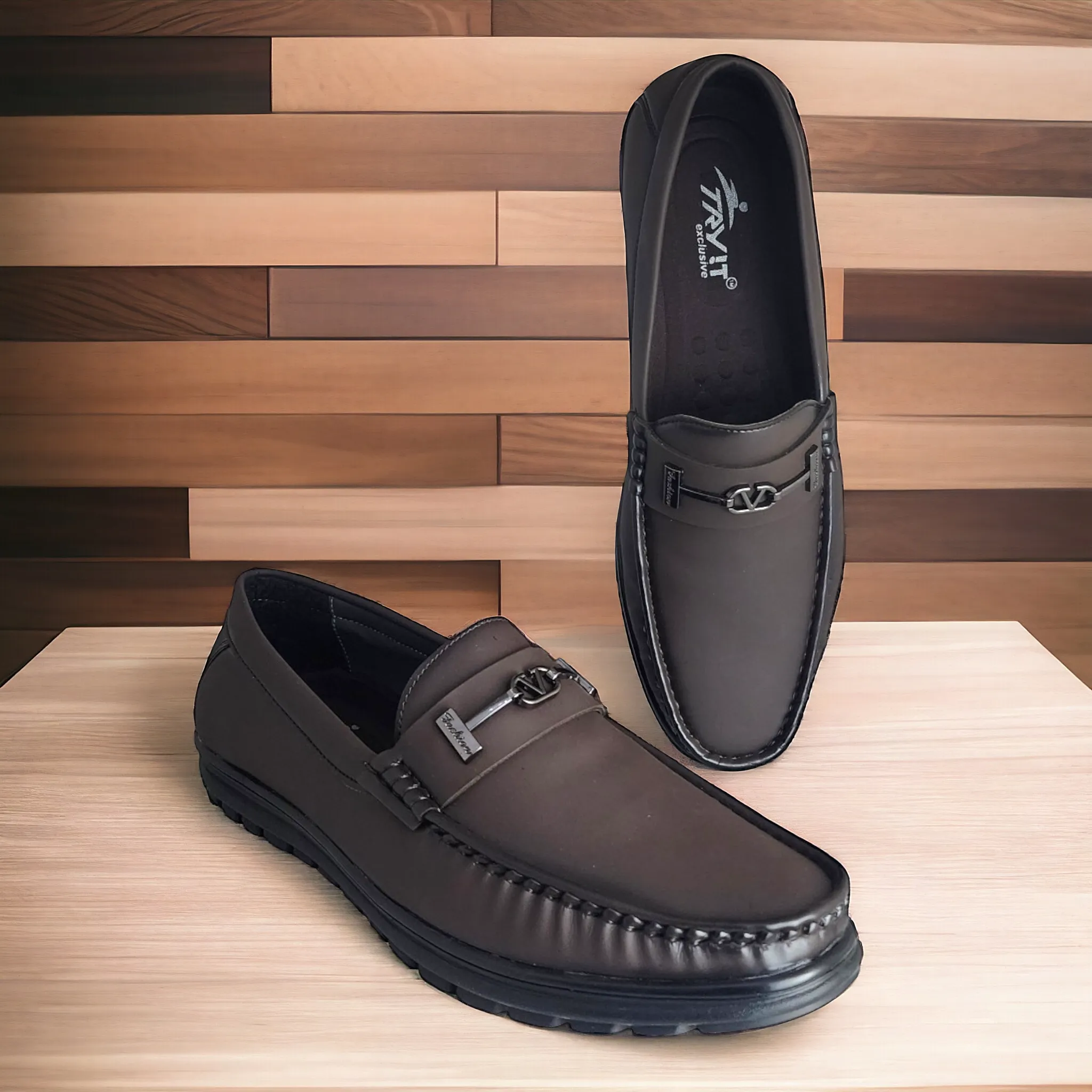 TRY IT 1104 BROWN Men's Loafers Shoes