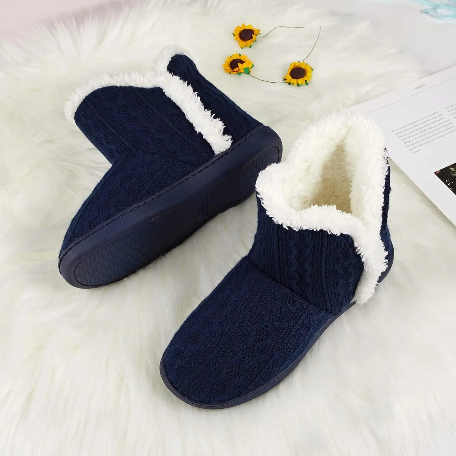 TUOBUQU Women Warm Bootie Slippers Fluffy Plush Indoor Outdoor Winter Booty Slippers