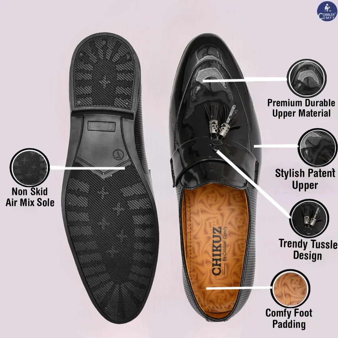 Tussled Shiny Loafers for Men  Black