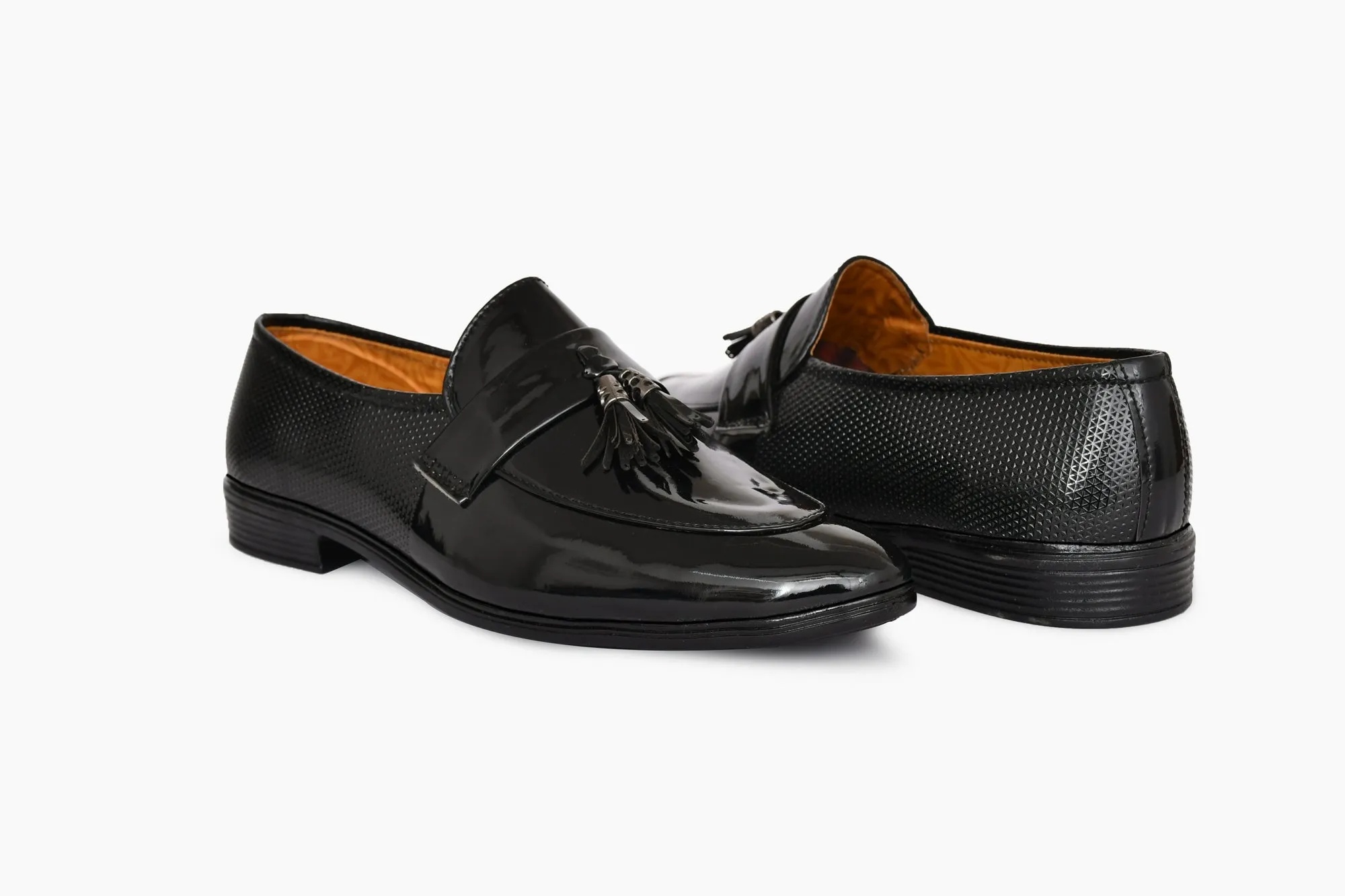Tussled Shiny Loafers for Men  Black