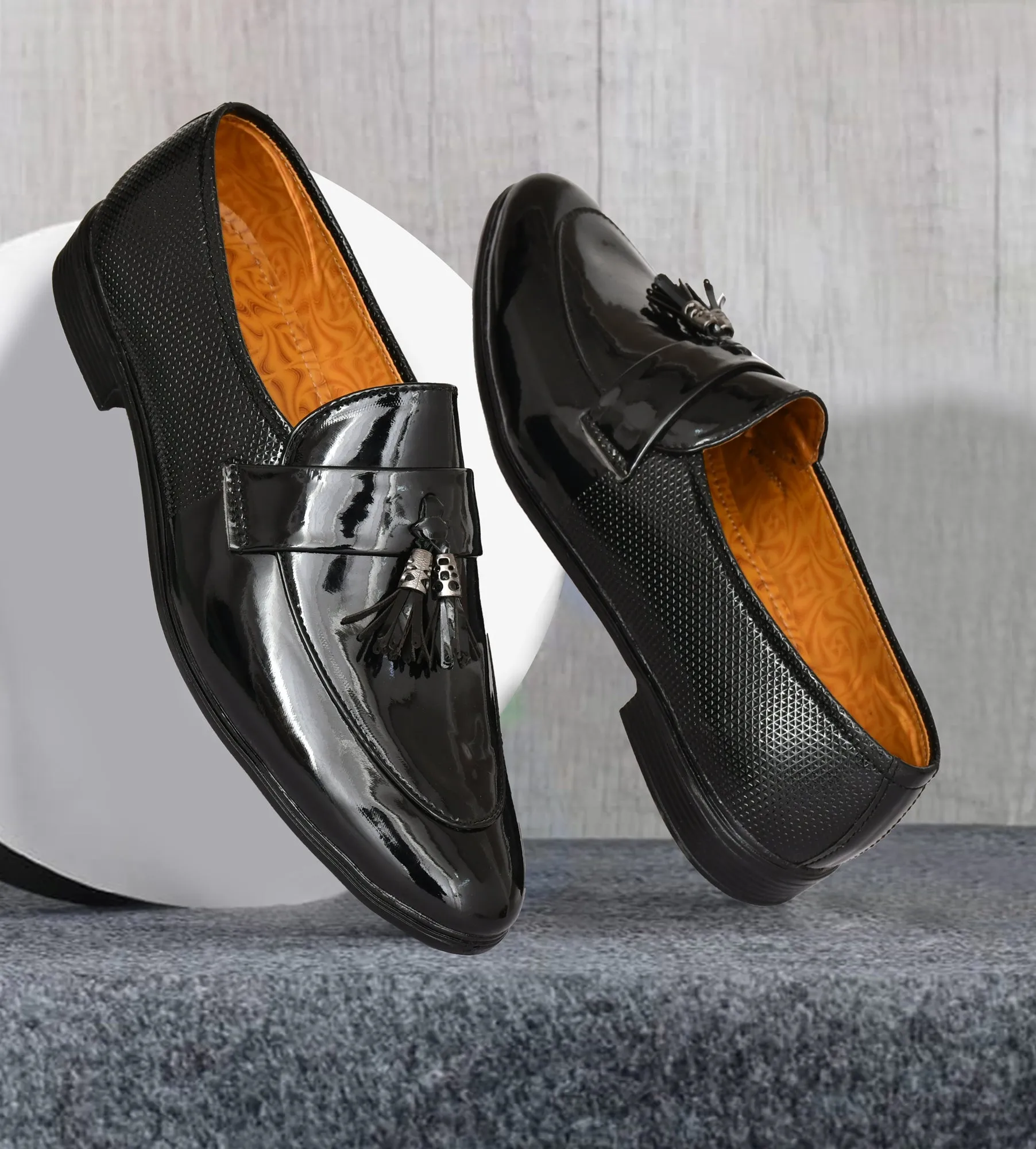 Tussled Shiny Loafers for Men  Black