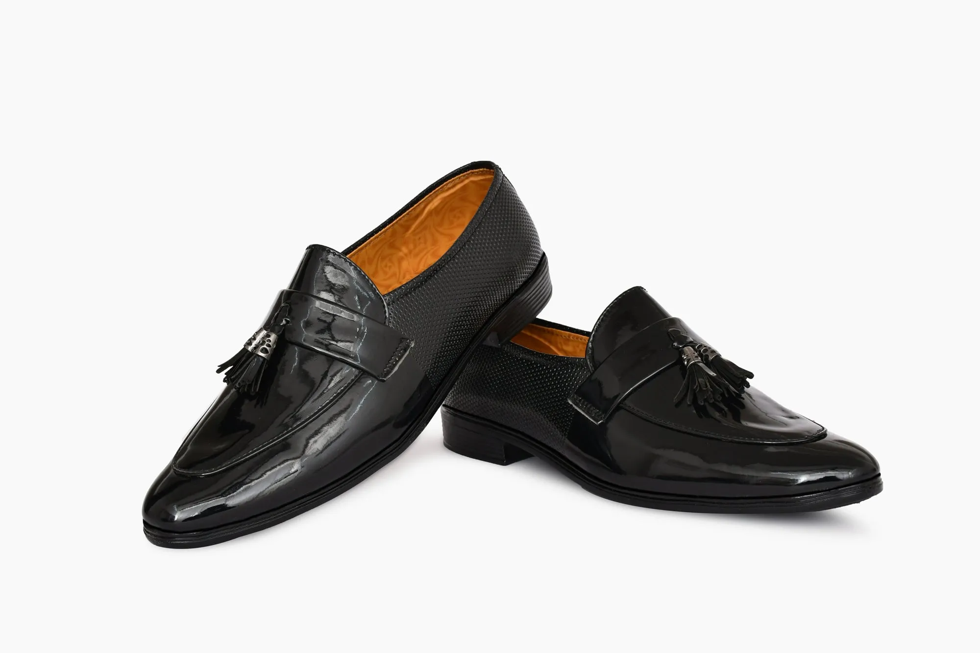 Tussled Shiny Loafers for Men  Black