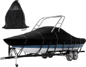 Tuszom True 900D Solution Dyed Waterproof Ski&Wakeboard Tower Boat Cover with 11 6 Windproof Straps and Storage Bag Fit 22'-24'L Beam Width to 116" W,Trailerable V-Hull Runabouts OutBoards and I/O