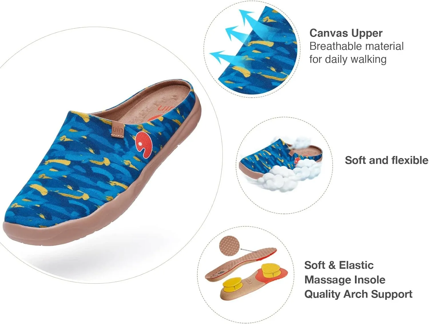 UIN Men's Painted Slipper Lightweight Comfort Mules Walking Casual Household Slip Ons Art Travel Shoes Malaga