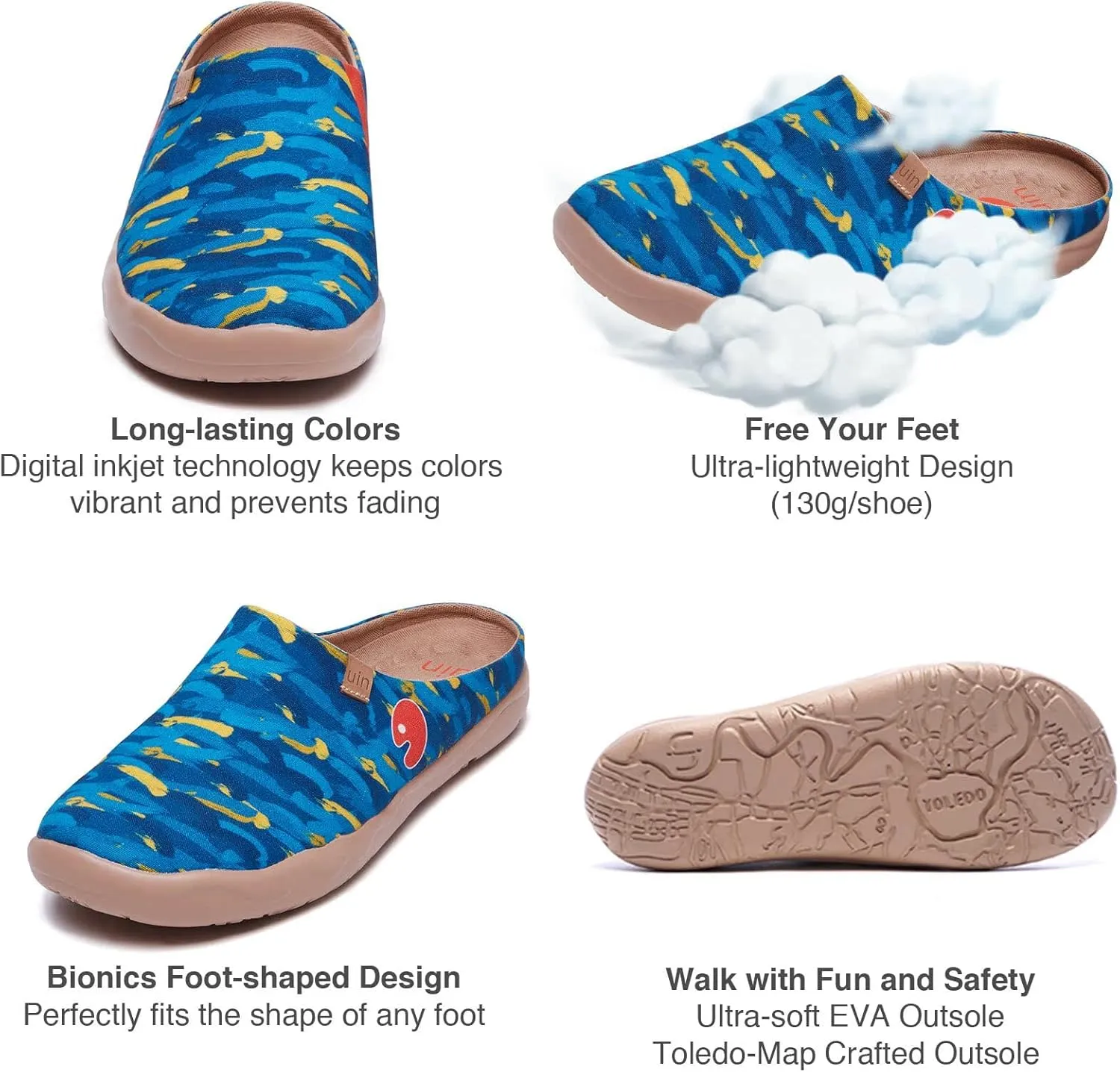UIN Men's Painted Slipper Lightweight Comfort Mules Walking Casual Household Slip Ons Art Travel Shoes Malaga