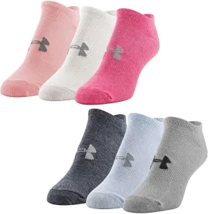 Under Armour UA Women's Training No Show Socks, 6-Pair Pack, Gray/Pink/Assorted, Shoe Size 7-10.5