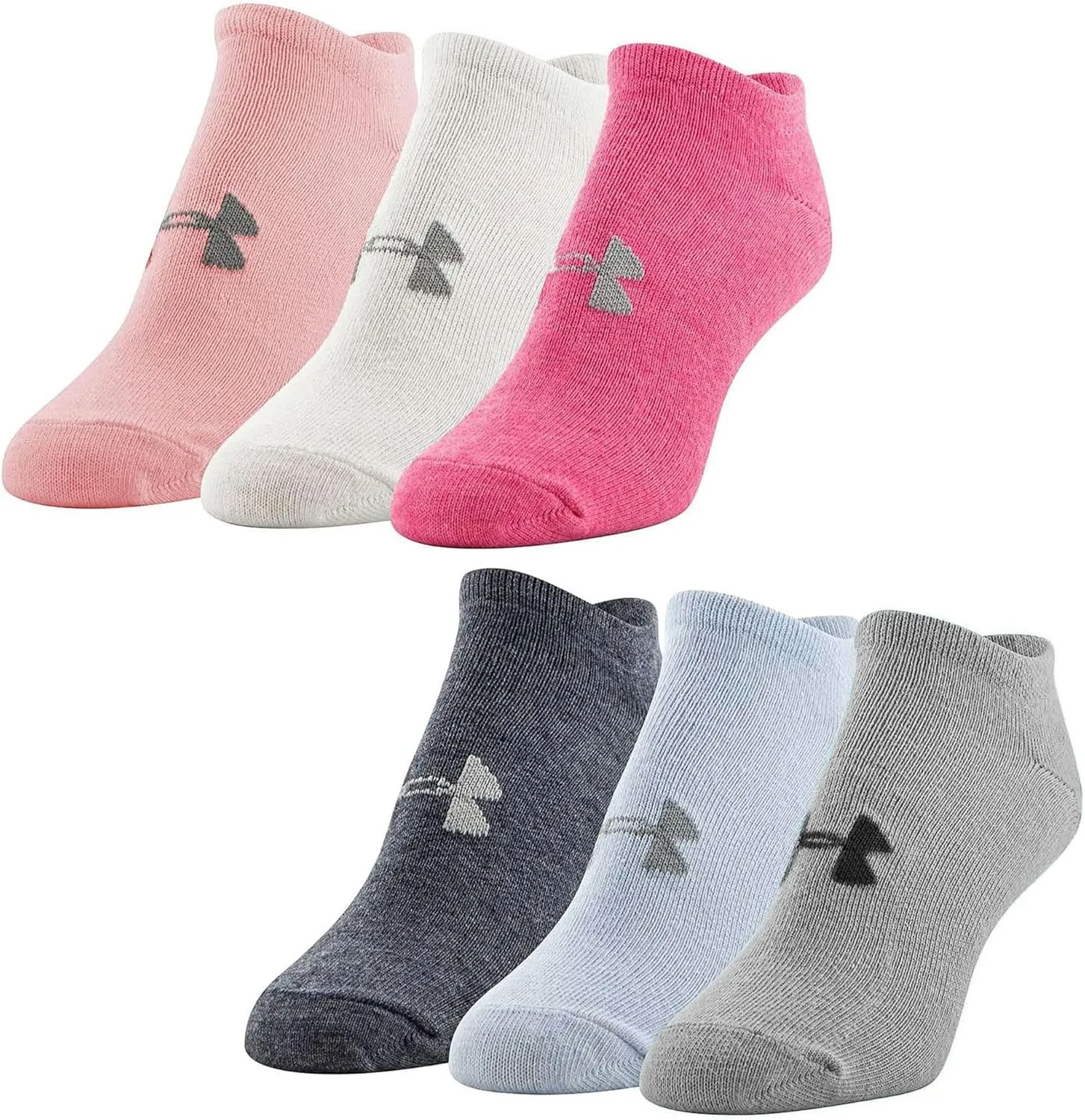 Under Armour UA Women's Training No Show Socks, 6-Pair Pack, Gray/Pink/Assorted, Shoe Size 7-10.5